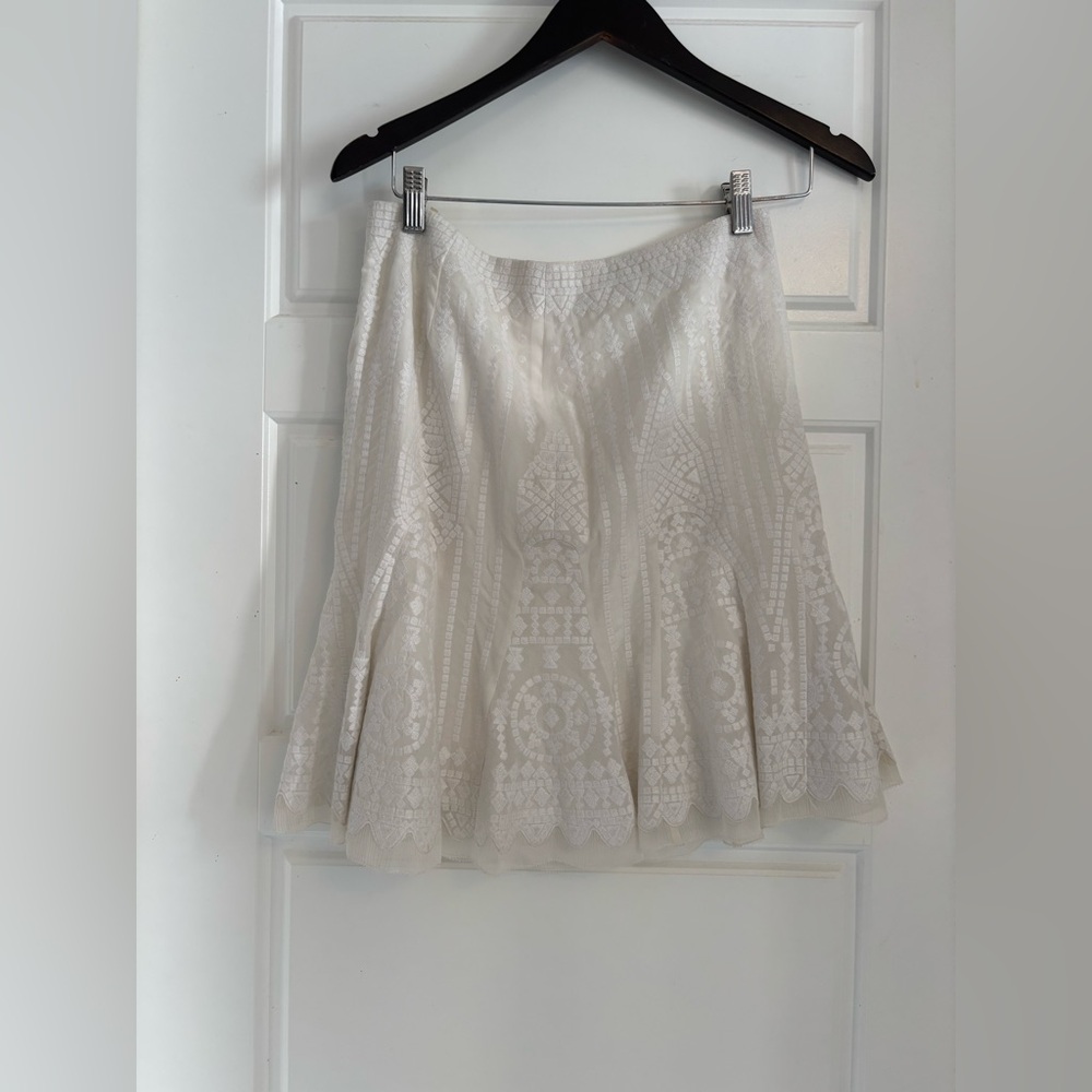 Elie Tahari Silk & Cotton Embroidered Skirt cream white Size 4 Feminine Elegant - Picture 3 of 5